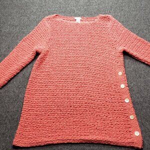 J. Jill Open Knit Stitch Side Button Tunic Sweater Women’s M Coral Melon